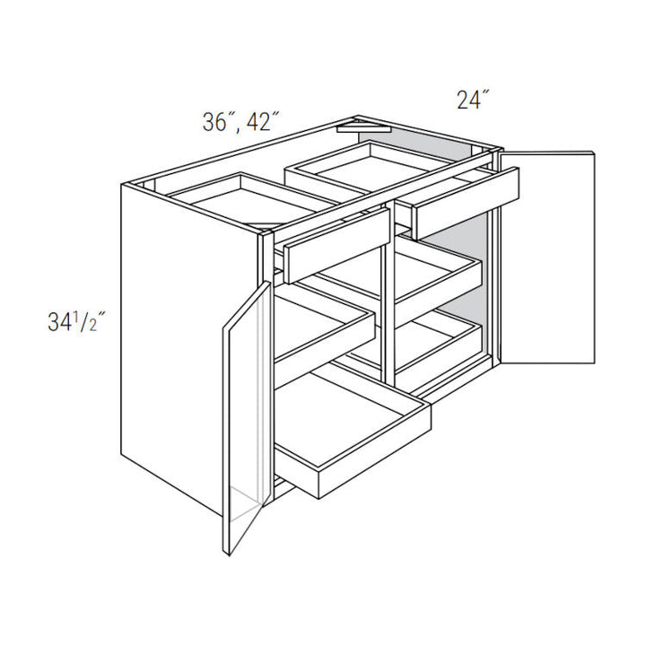 Rustic Shaker Slab 42" Base Cabinet w/ 4 Rollout Shelves