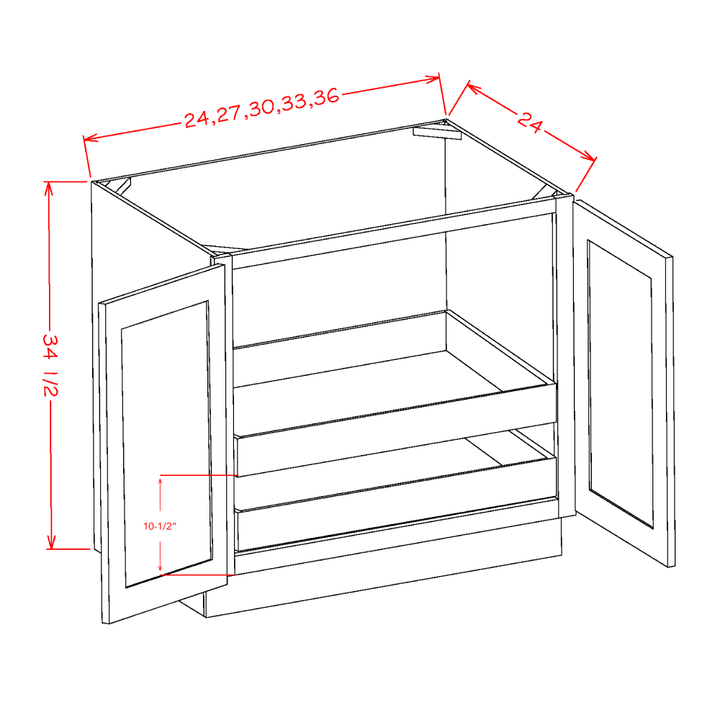 Dove Shaker 27" Full Height Door Base Cabinet w/ 2 Rollout Shelves