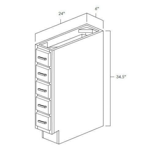 Black Shaker 6" Base Spice Drawer Cabinet