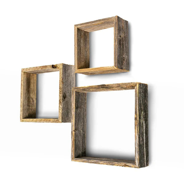 Rustic Farmhouse Barnwood Floating Box Shelves - Set of 3