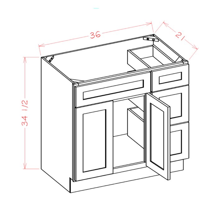 Greige Stained 36" Bathroom Vanity Combo w/ Drawers on Right