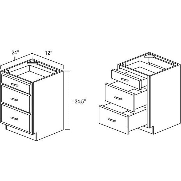 Sage Green Shaker 12" Three Drawer Base