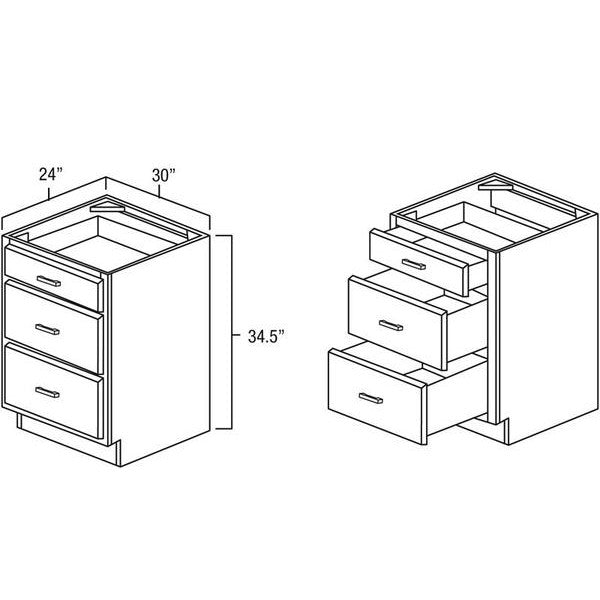 Black Shaker 30" Three Drawer Base