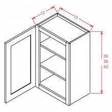 Toffee Stained 15"W X 30"H Wall Glass Door Cabinet with Finished Interior