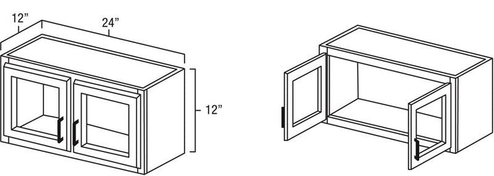Hickory Shaker 24" x 12" Wall Cabinet w/ a Plain Glass Doors