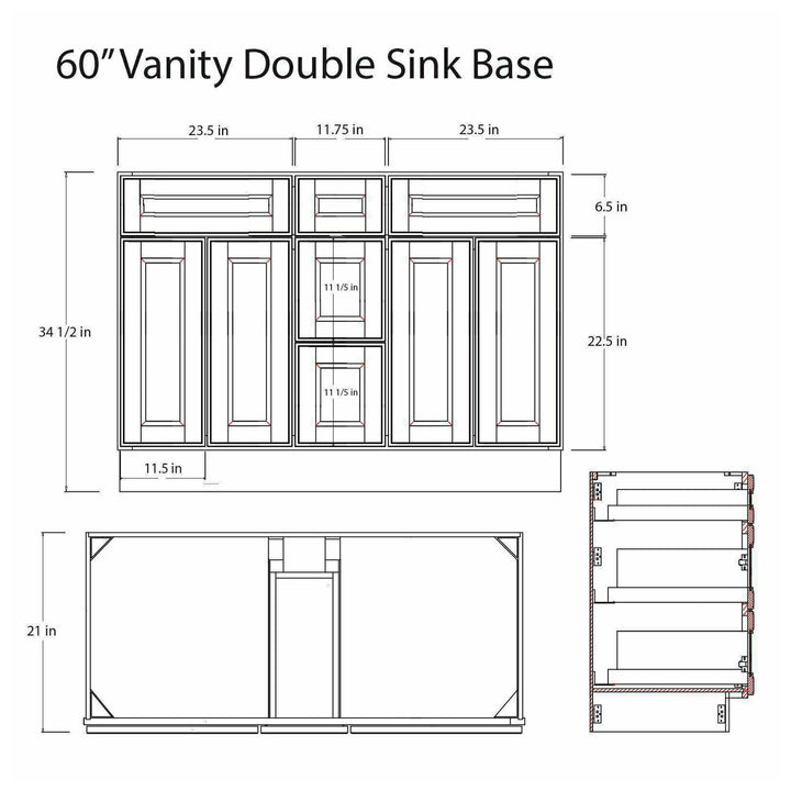 60 Inch Natural Shaker Double Sink Bathroom Vanity with Drawers
