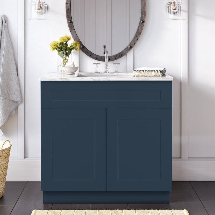 30 Inch Navy Blue Shaker Single Sink Bathroom Vanity