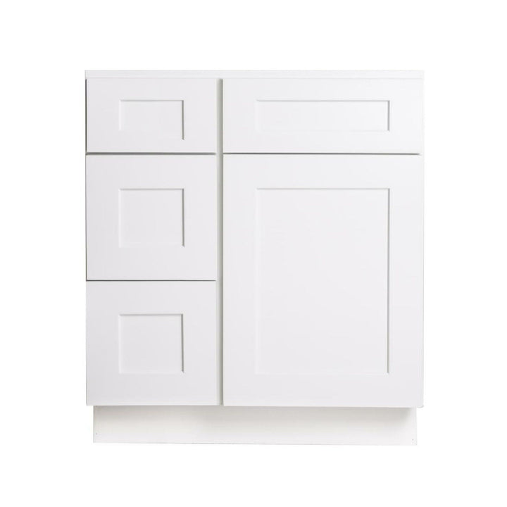 30 Inch White Shaker Single Sink Bathroom Vanity with Drawers on the Left