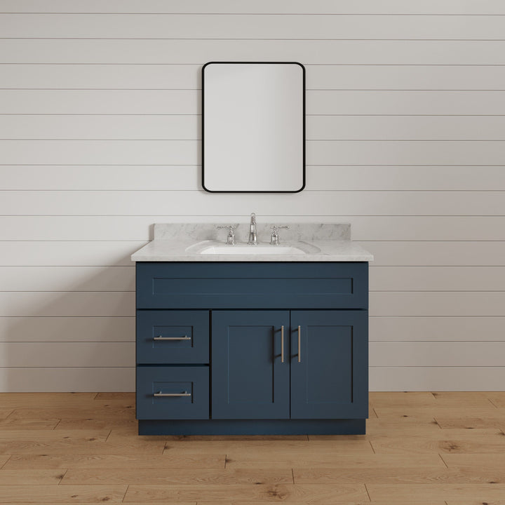 36 Inch Navy Blue Shaker Single Sink Bathroom Vanity with Drawers on the Left