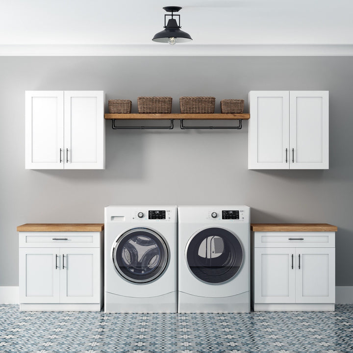 Laundry Room Cabinets | Custom Utility Room Storage Organization Set | Farmhouse Utility Base and Wall Cabinetry with Clothing Racks